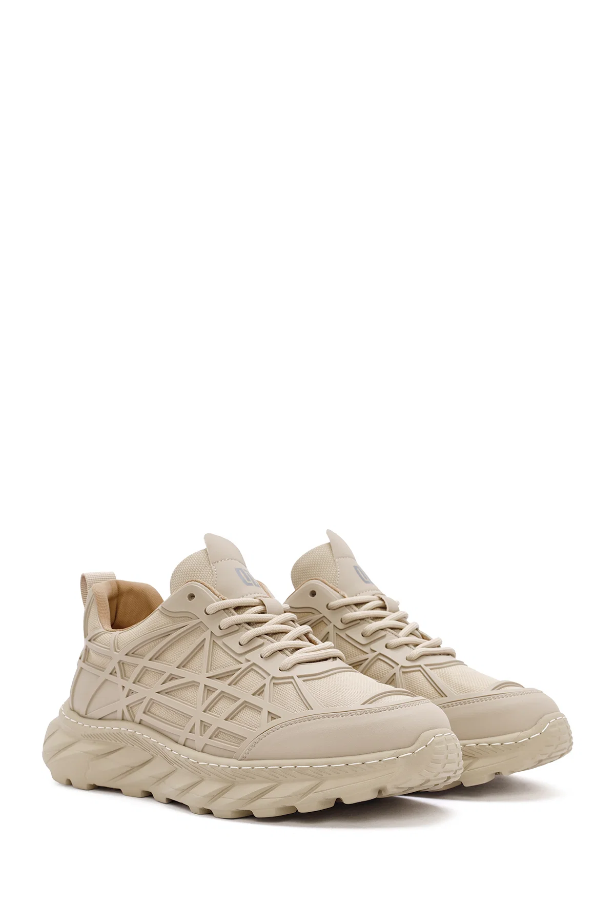 Erkek Bej Bağcıklı Kalın Tabanlı Kumaş Sneaker - Image 3