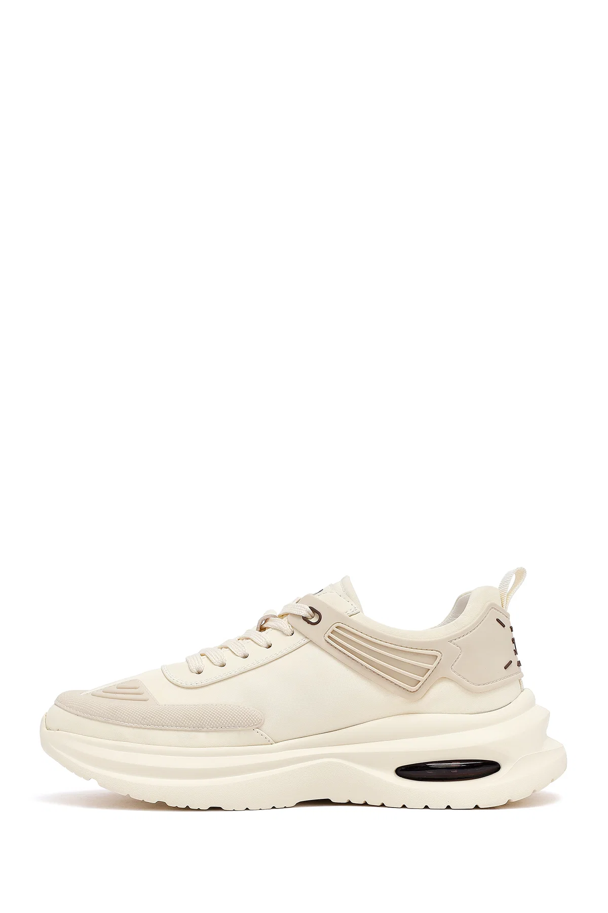 Erkek Bej Bağcıklı Kalın Tabanlı Kumaş Sneaker - Image 2