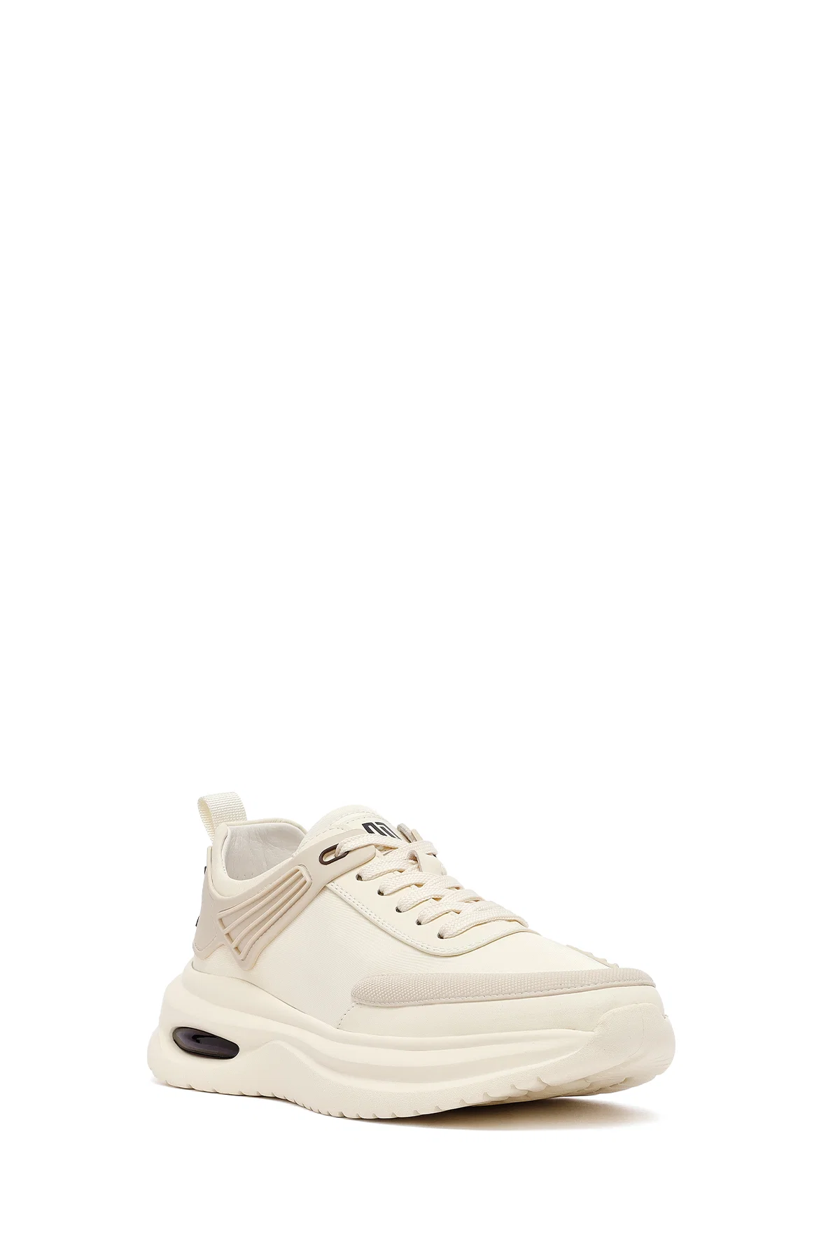 Erkek Bej Bağcıklı Kalın Tabanlı Kumaş Sneaker - Image 6