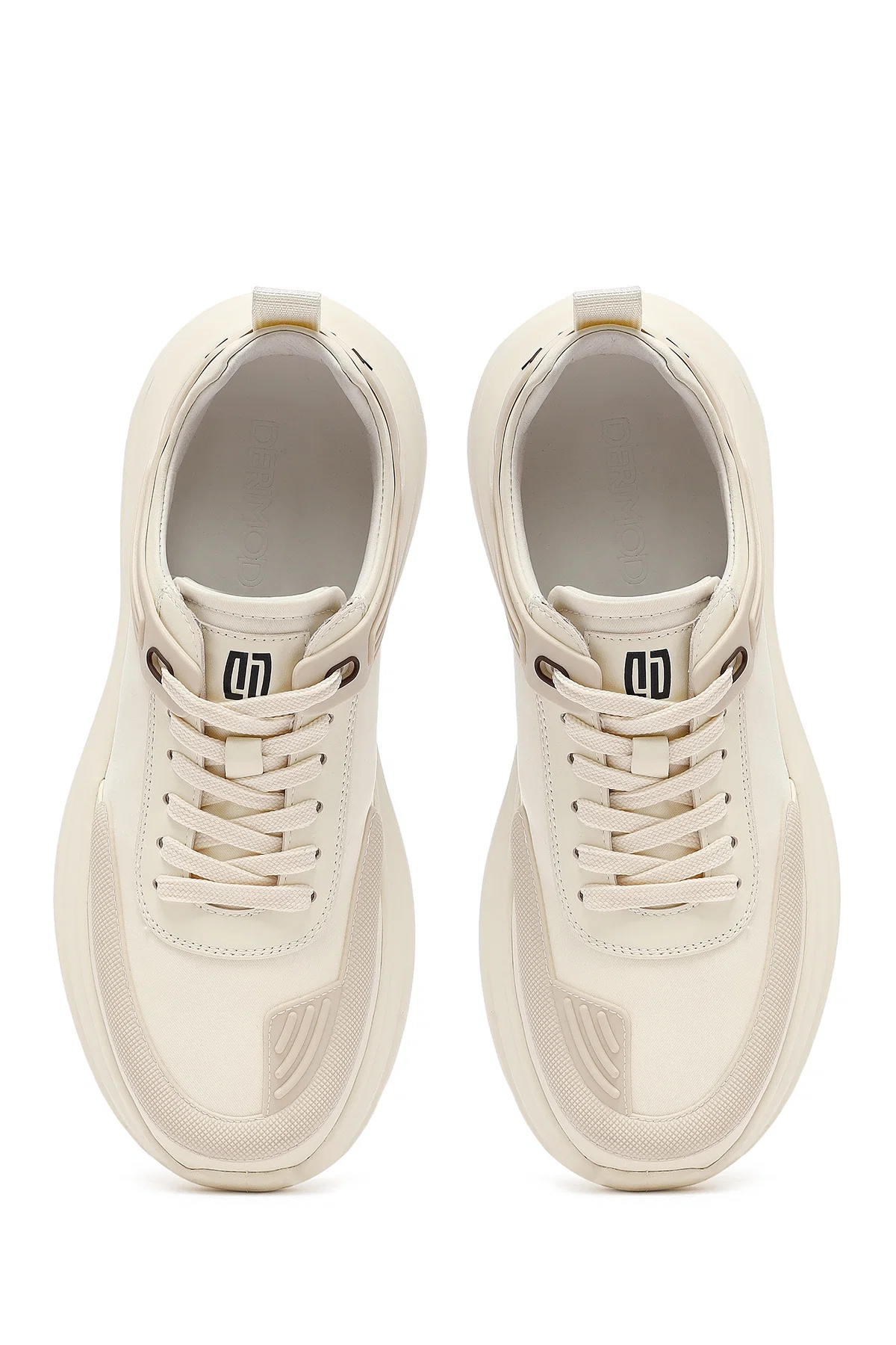 Erkek Bej Bağcıklı Kalın Tabanlı Kumaş Sneaker - Image 7