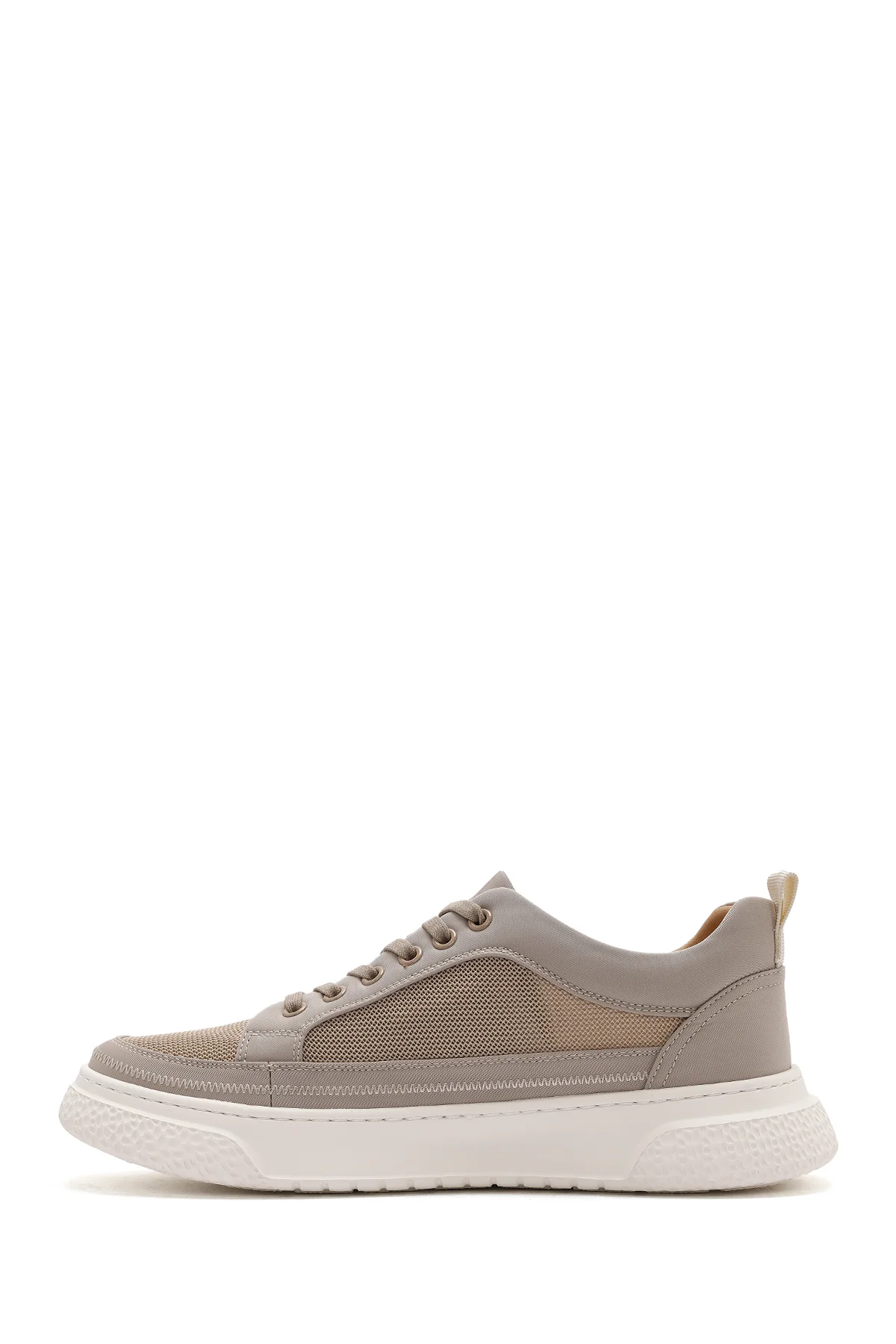 Erkek Bej Bağcıklı Kalın Tabanlı Kumaş Sneaker - Image 3