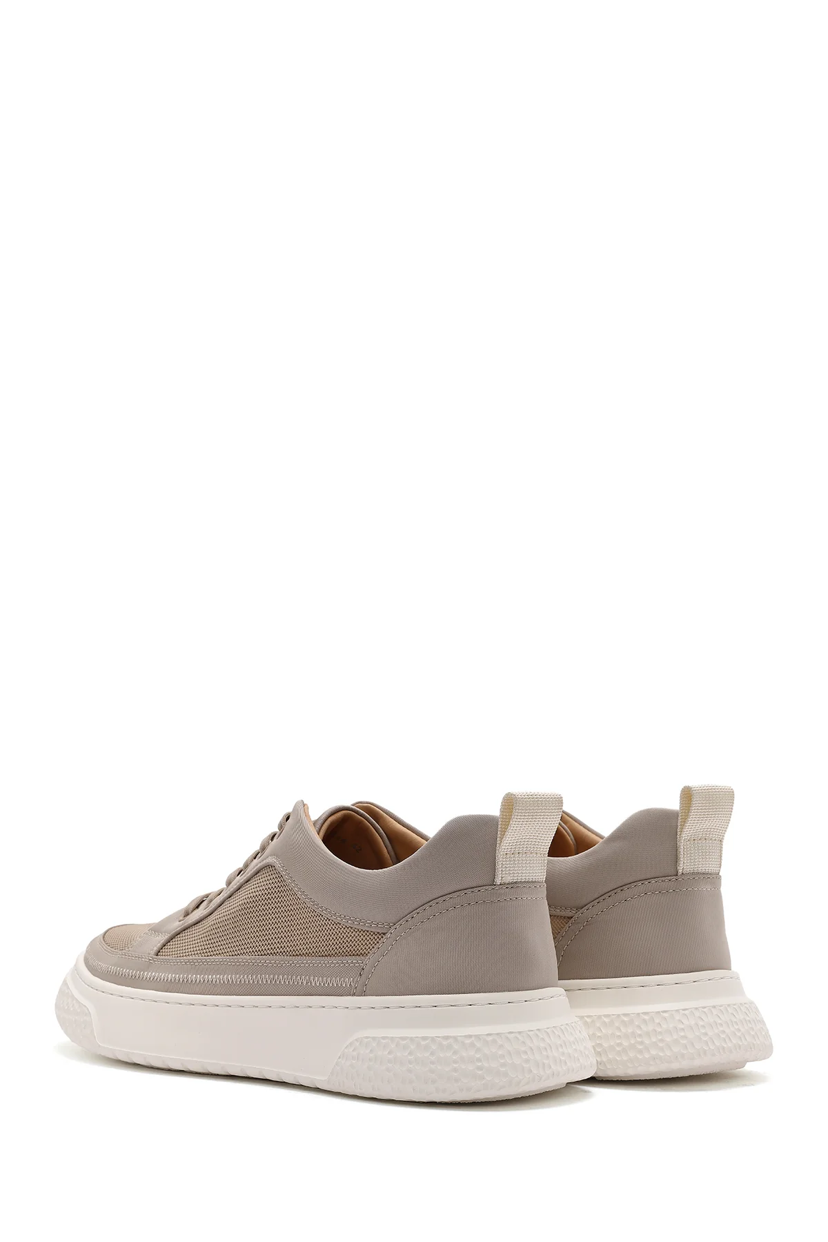 Erkek Bej Bağcıklı Kalın Tabanlı Kumaş Sneaker - Image 6