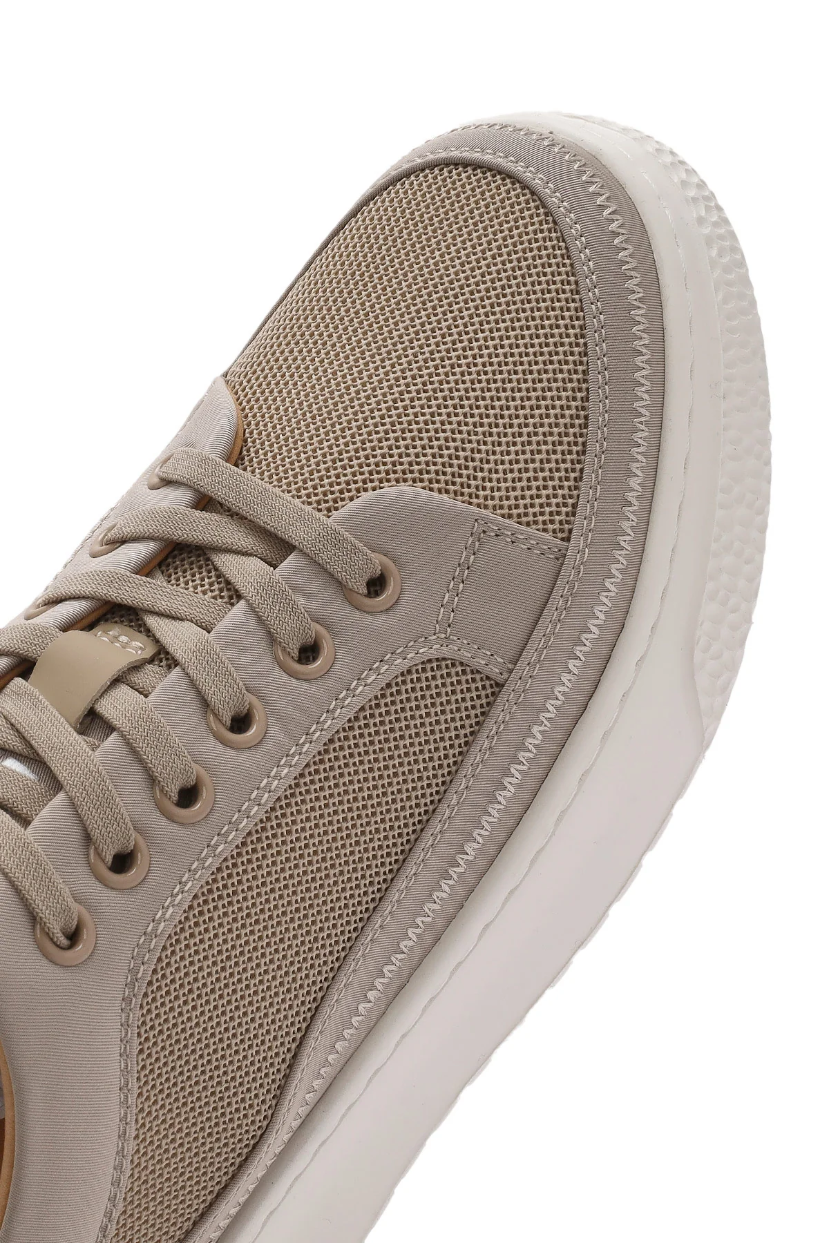 Erkek Bej Bağcıklı Kalın Tabanlı Kumaş Sneaker - Image 9