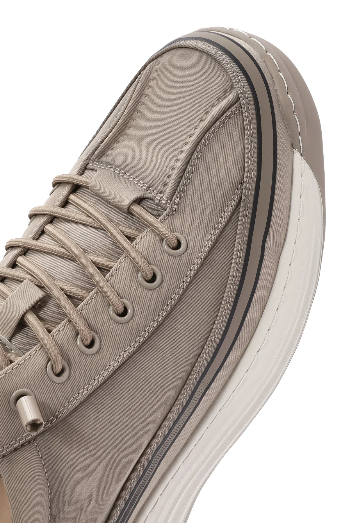 Erkek Bej Bağcıklı Kalın Tabanlı Kumaş Sneaker - Image 9