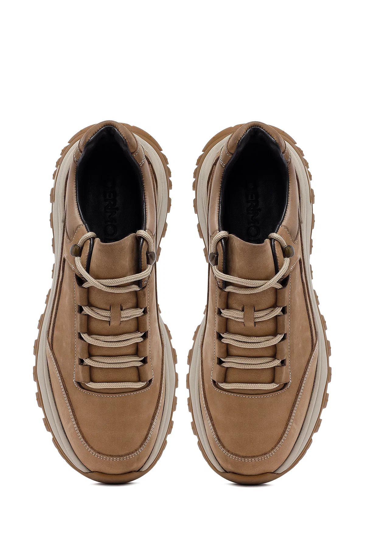 Erkek Bej Bağcıklı Kalın Tabanlı Nubuk Deri Casual Sneaker - Image 7