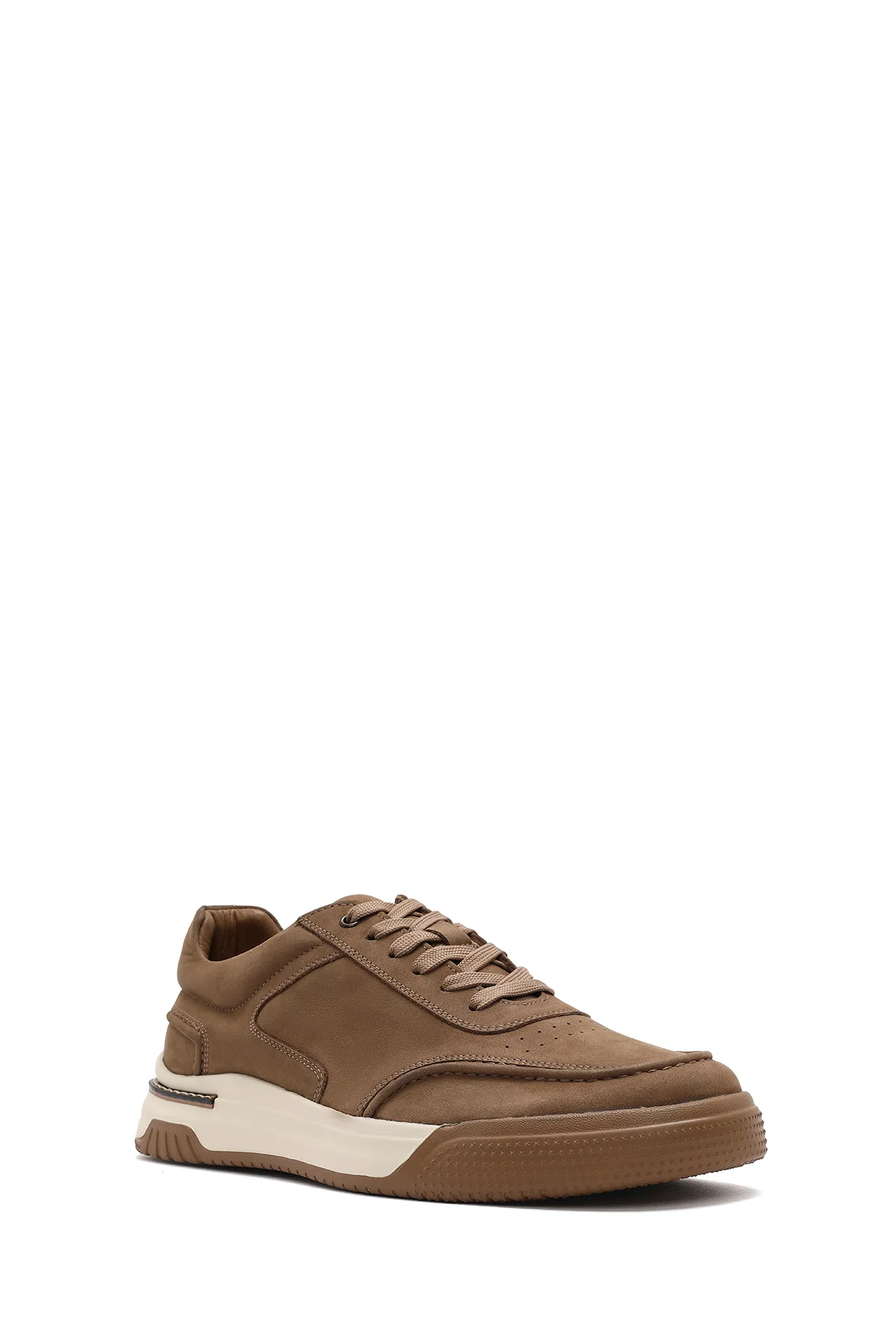 Erkek Bej Bağcıklı Kalın Tabanlı Nubuk Deri Sneaker - Image 6