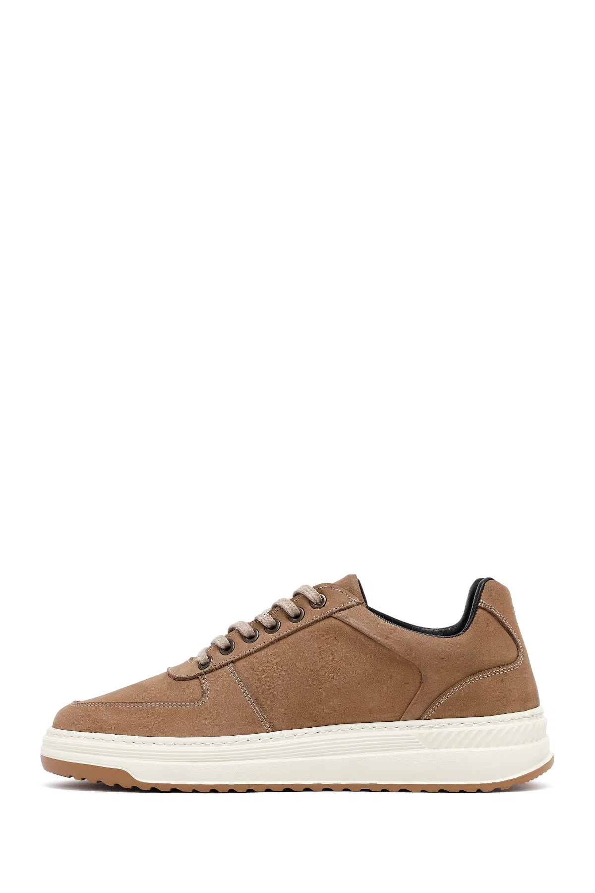 Erkek Bej Bağcıklı Kalın Tabanlı Nubuk Deri Sneaker - Image 2