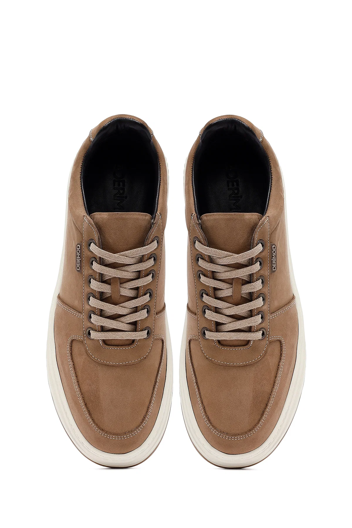 Erkek Bej Bağcıklı Kalın Tabanlı Nubuk Deri Sneaker - Image 7