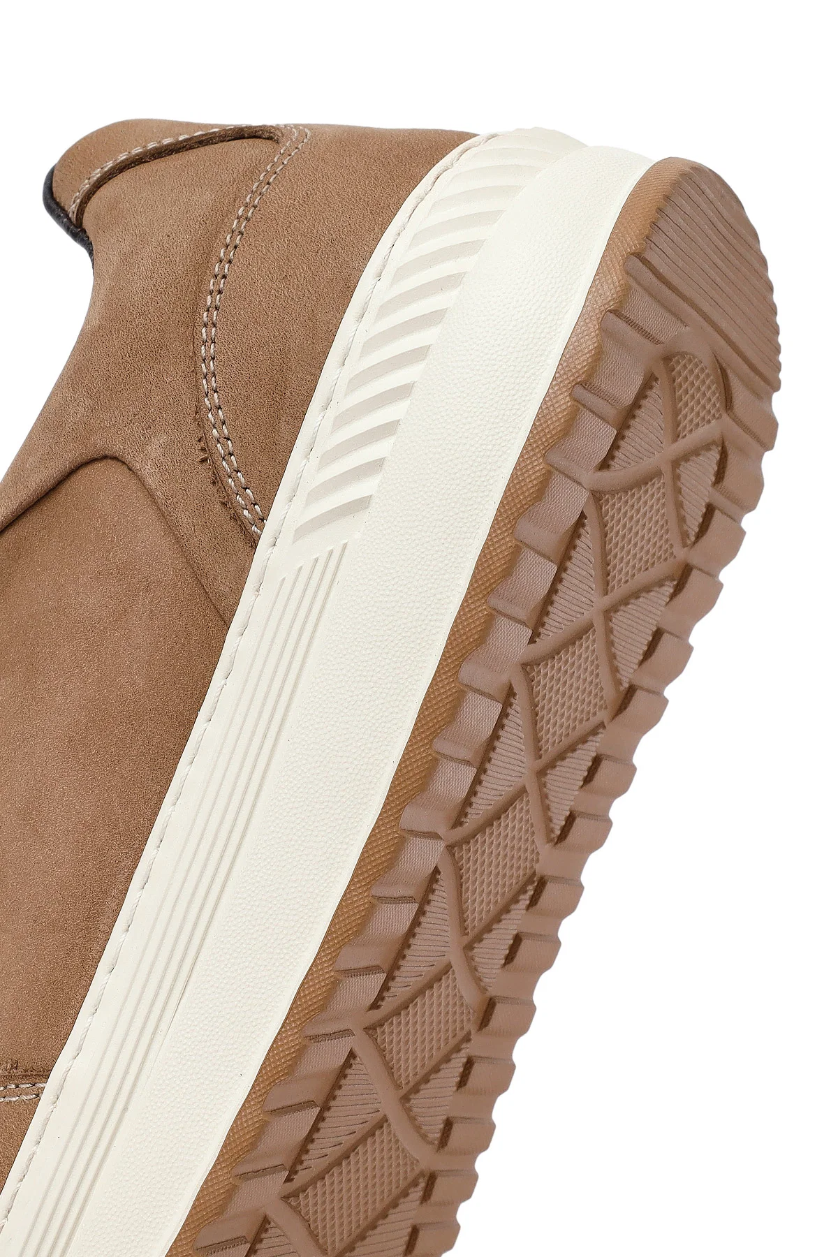 Erkek Bej Bağcıklı Kalın Tabanlı Nubuk Deri Sneaker - Image 8
