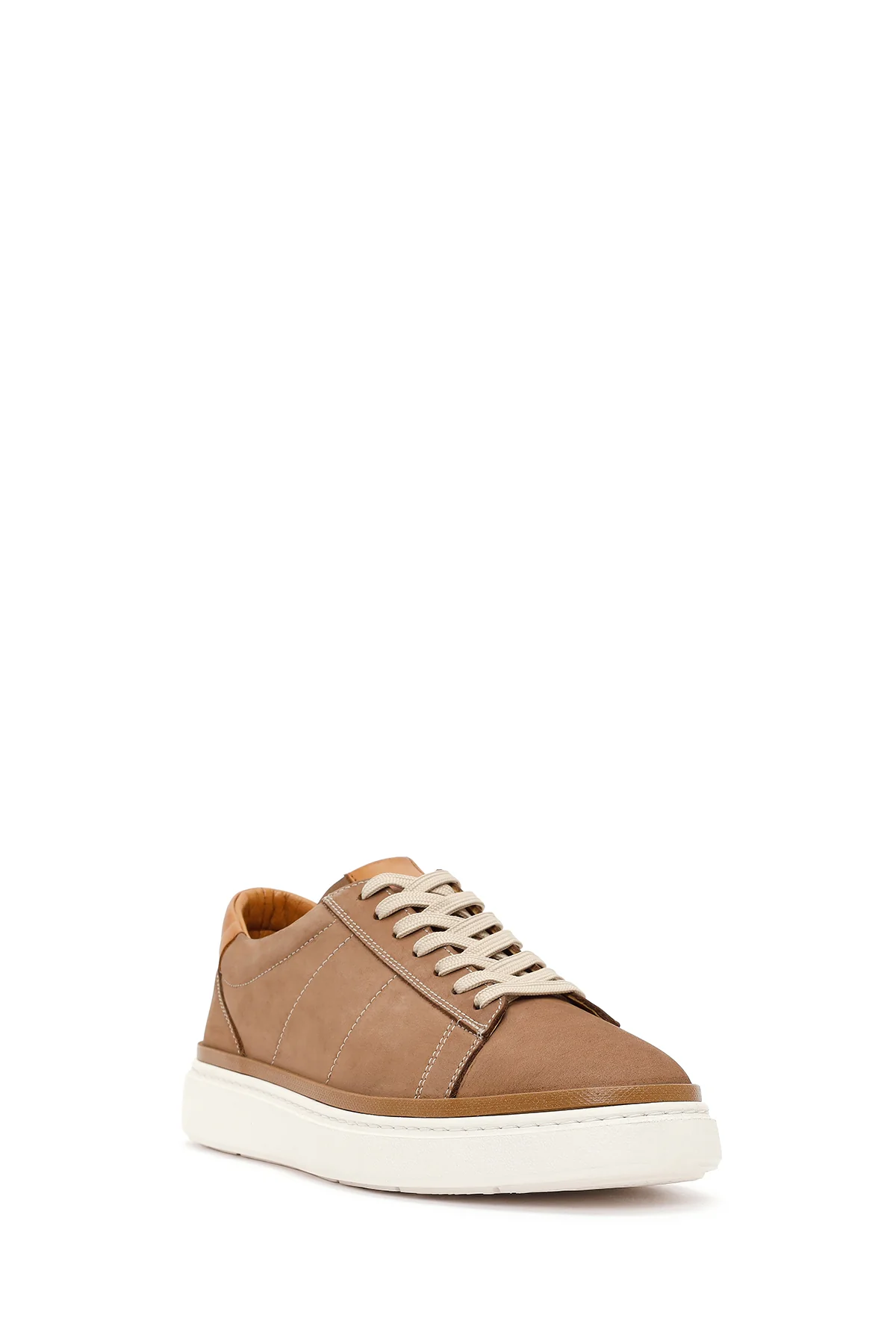 Erkek Bej Bağcıklı Kalın Tabanlı Nubuk Deri Sneaker - Image 7