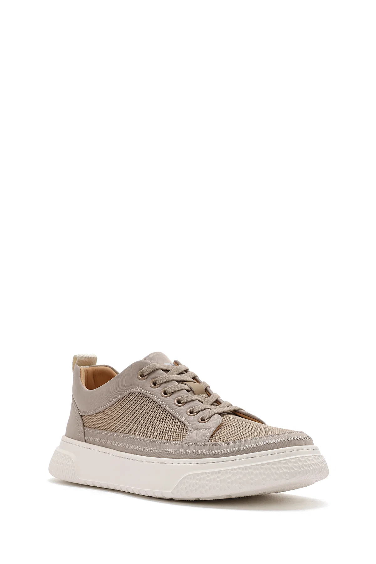 Erkek Bej Bağcıklı Kalın Tabanlı Sneaker - Image 6