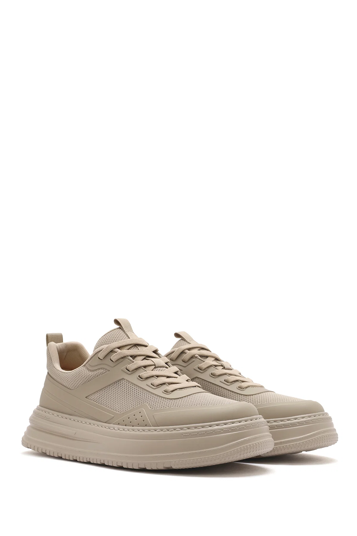 Erkek Bej Bağcıklı Kalın Tabanlı Sneaker - Image 3