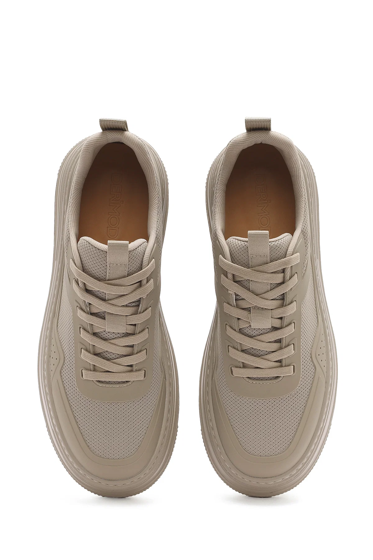 Erkek Bej Bağcıklı Kalın Tabanlı Sneaker - Image 7