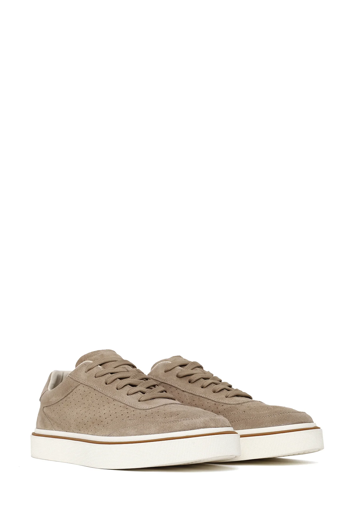 Erkek Bej Bağcıklı Kalın Tabanlı Süet Deri Sneaker - Image 2