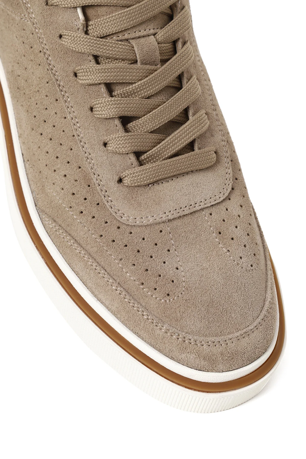 Erkek Bej Bağcıklı Kalın Tabanlı Süet Deri Sneaker - Image 9