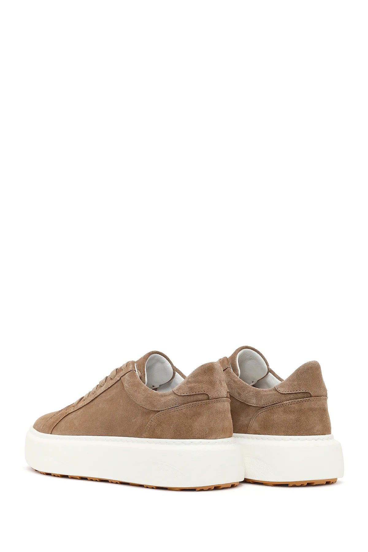 Erkek Bej Bağcıklı Kalın Tabanlı Süet Deri Sneaker - Image 6