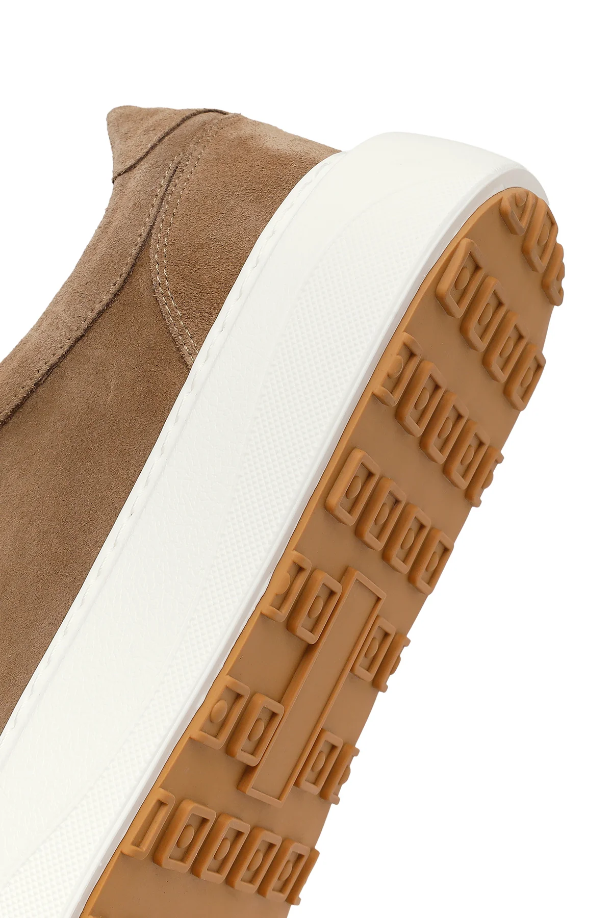 Erkek Bej Bağcıklı Kalın Tabanlı Süet Deri Sneaker - Image 8