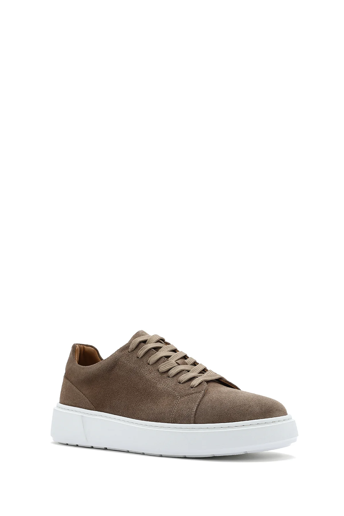 Erkek Bej Bağcıklı Kalın Tabanlı Süet Deri Sneaker - Image 7