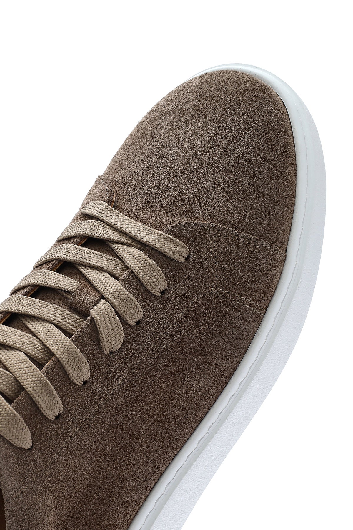 Erkek Bej Bağcıklı Kalın Tabanlı Süet Deri Sneaker - Image 8