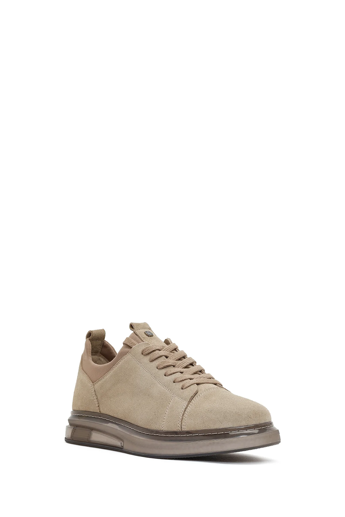 Erkek Bej Bağcıklı Kalın Tabanlı Süet Deri Sneaker - Image 7