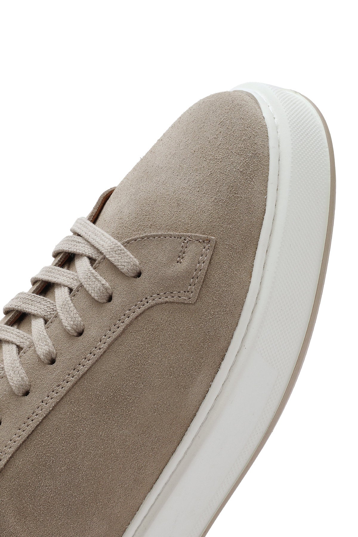 Erkek Bej Bağcıklı Kalın Tabanlı Süet Deri Sneaker - Image 10