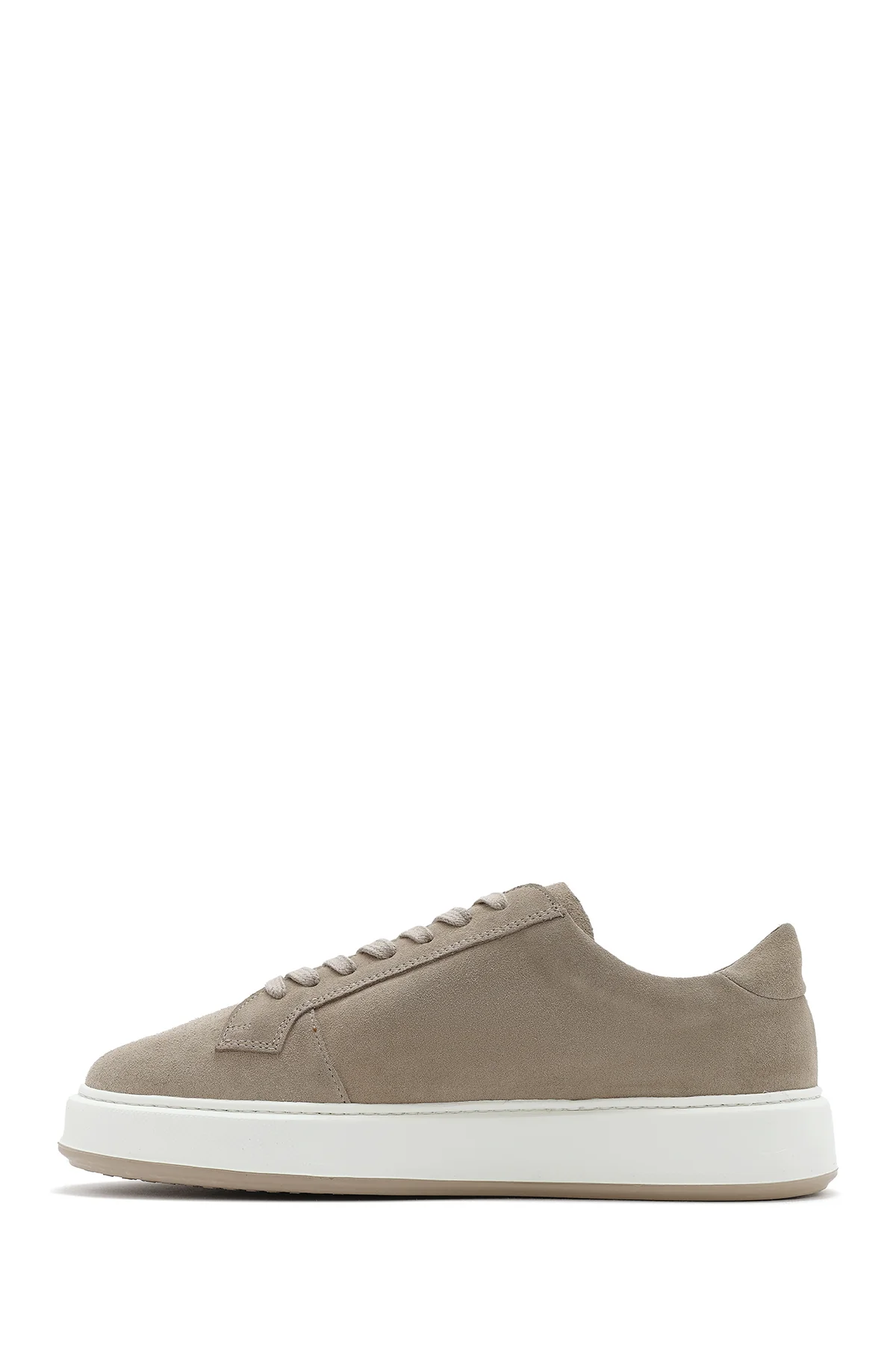 Erkek Bej Bağcıklı Kalın Tabanlı Süet Deri Sneaker - Image 3