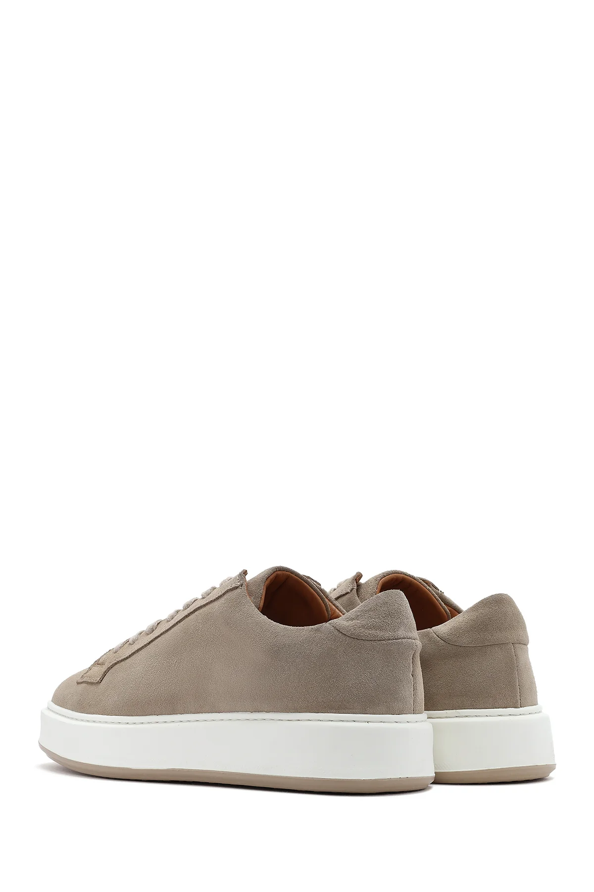 Erkek Bej Bağcıklı Kalın Tabanlı Süet Deri Sneaker - Image 6