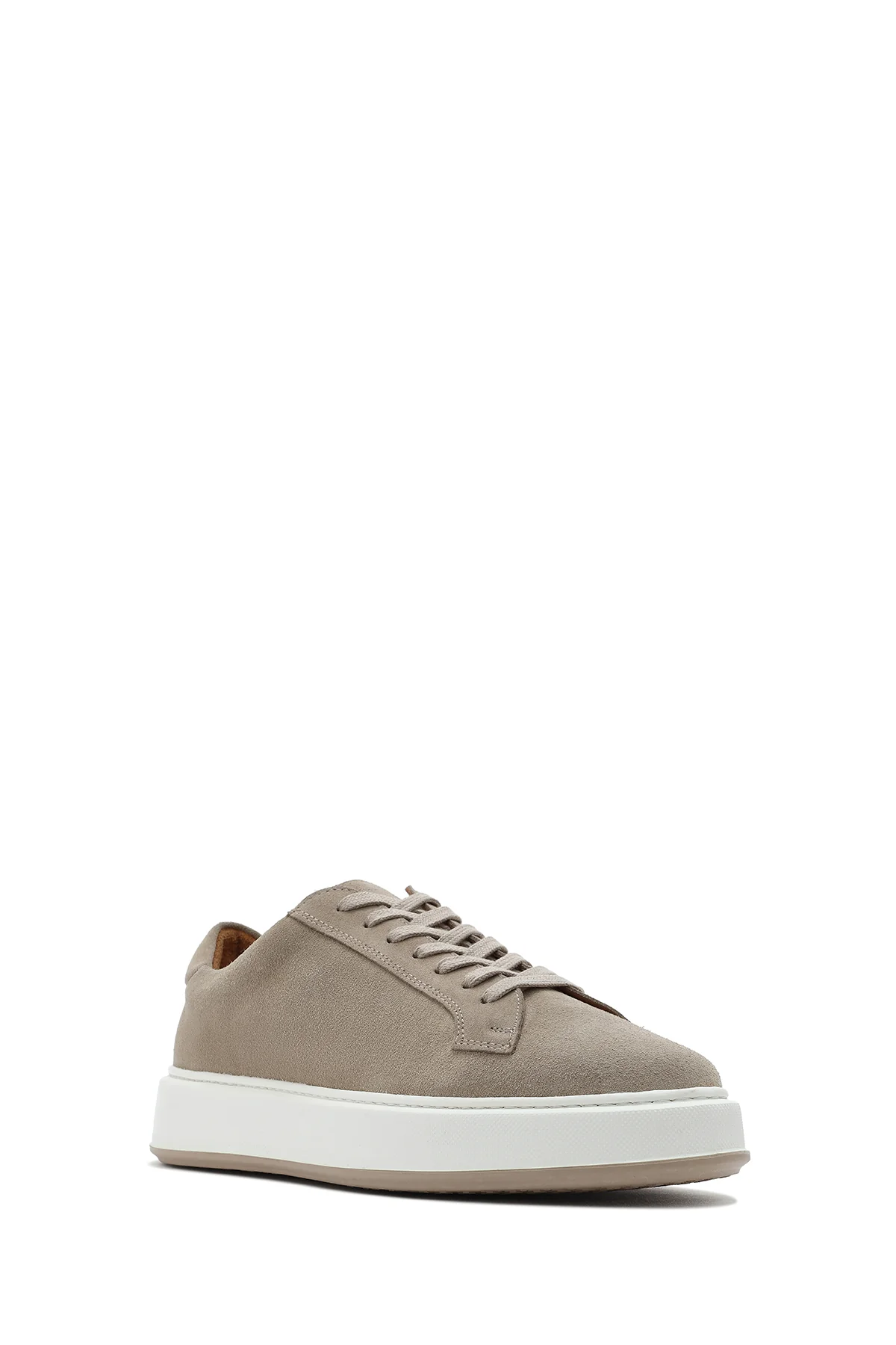 Erkek Bej Bağcıklı Kalın Tabanlı Süet Deri Sneaker - Image 7