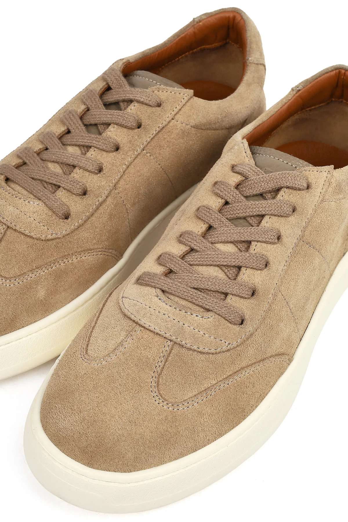 Erkek Bej Bağcıklı Kalın Tabanlı Süet Deri Sneaker - Image 10
