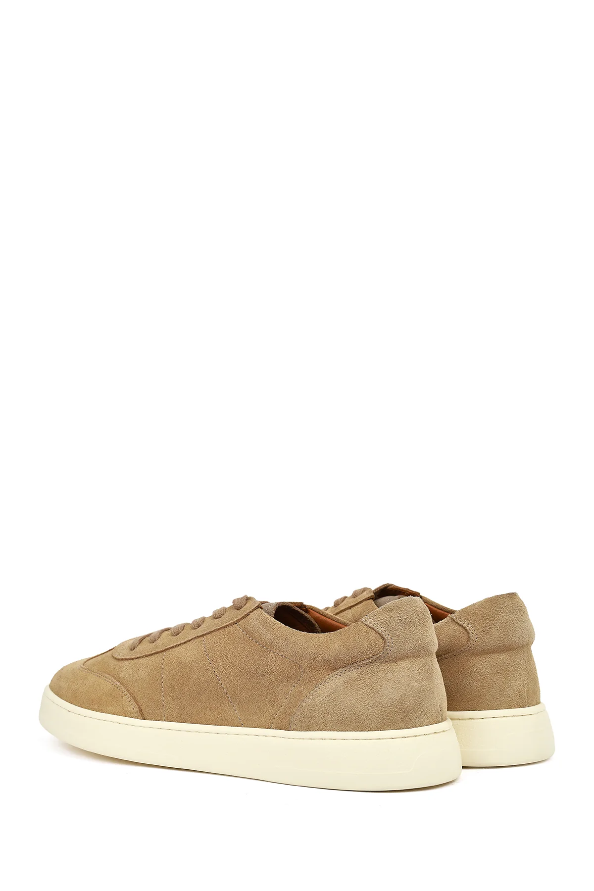 Erkek Bej Bağcıklı Kalın Tabanlı Süet Deri Sneaker - Image 6