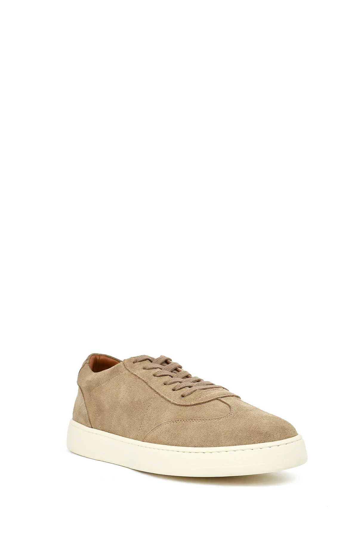 Erkek Bej Bağcıklı Kalın Tabanlı Süet Deri Sneaker - Image 7