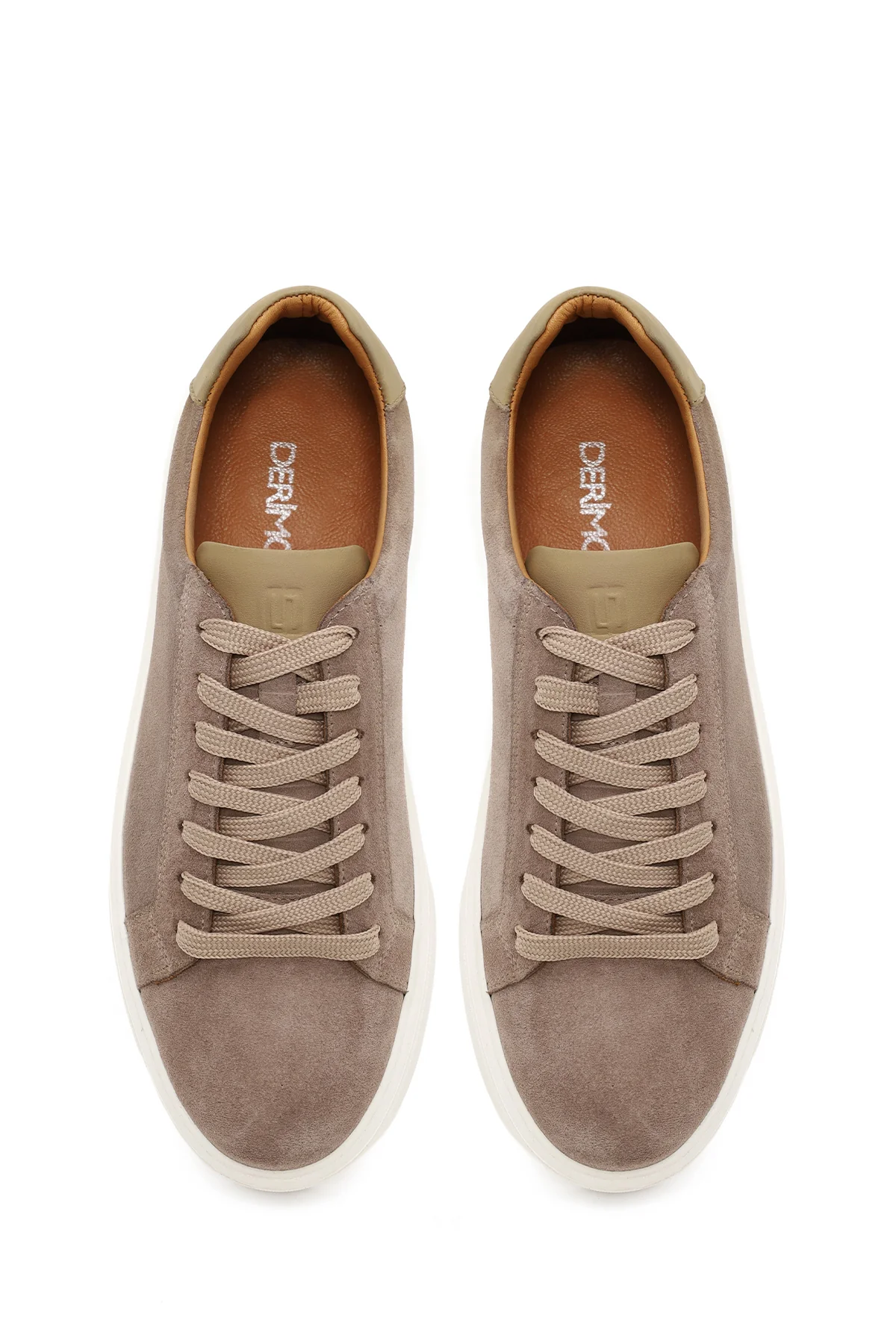 Erkek Bej Bağcıklı Kalın Tabanlı Süet Deri Sneaker - Image 4
