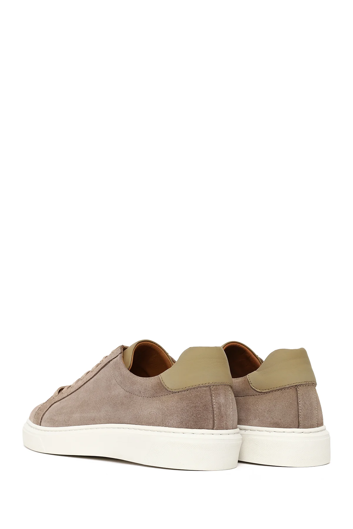 Erkek Bej Bağcıklı Kalın Tabanlı Süet Deri Sneaker - Image 6