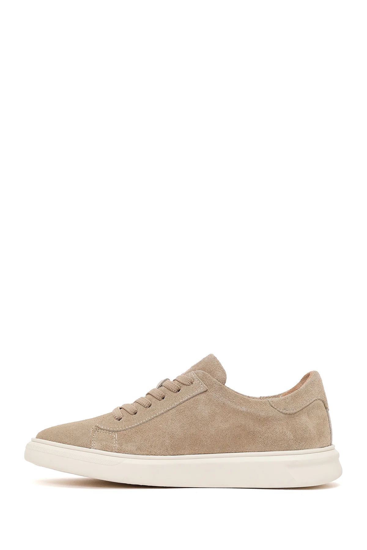 Erkek Bej Bağcıklı Kalın Tabanlı Süet Deri Sneaker - Image 3