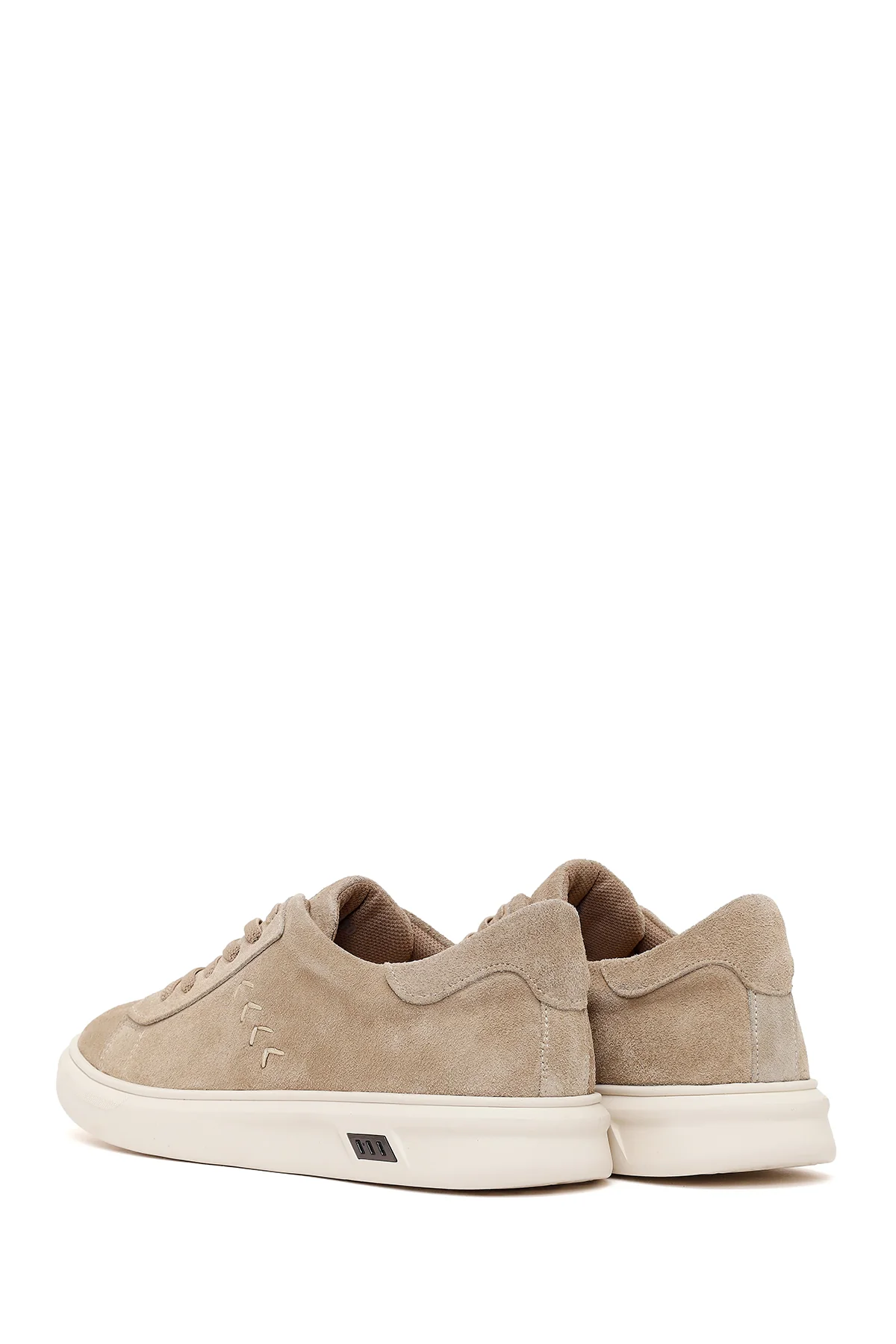 Erkek Bej Bağcıklı Kalın Tabanlı Süet Deri Sneaker - Image 6