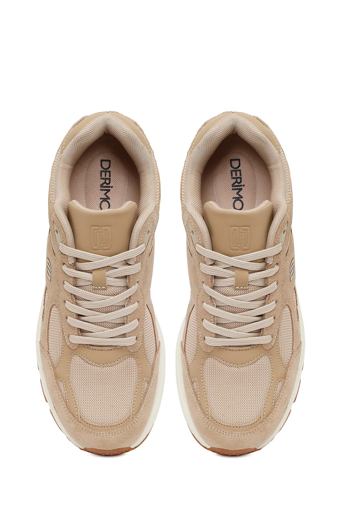 Erkek Bej Bağcıklı Kalın Tabanlı Süet Deri Sneaker - Image 4