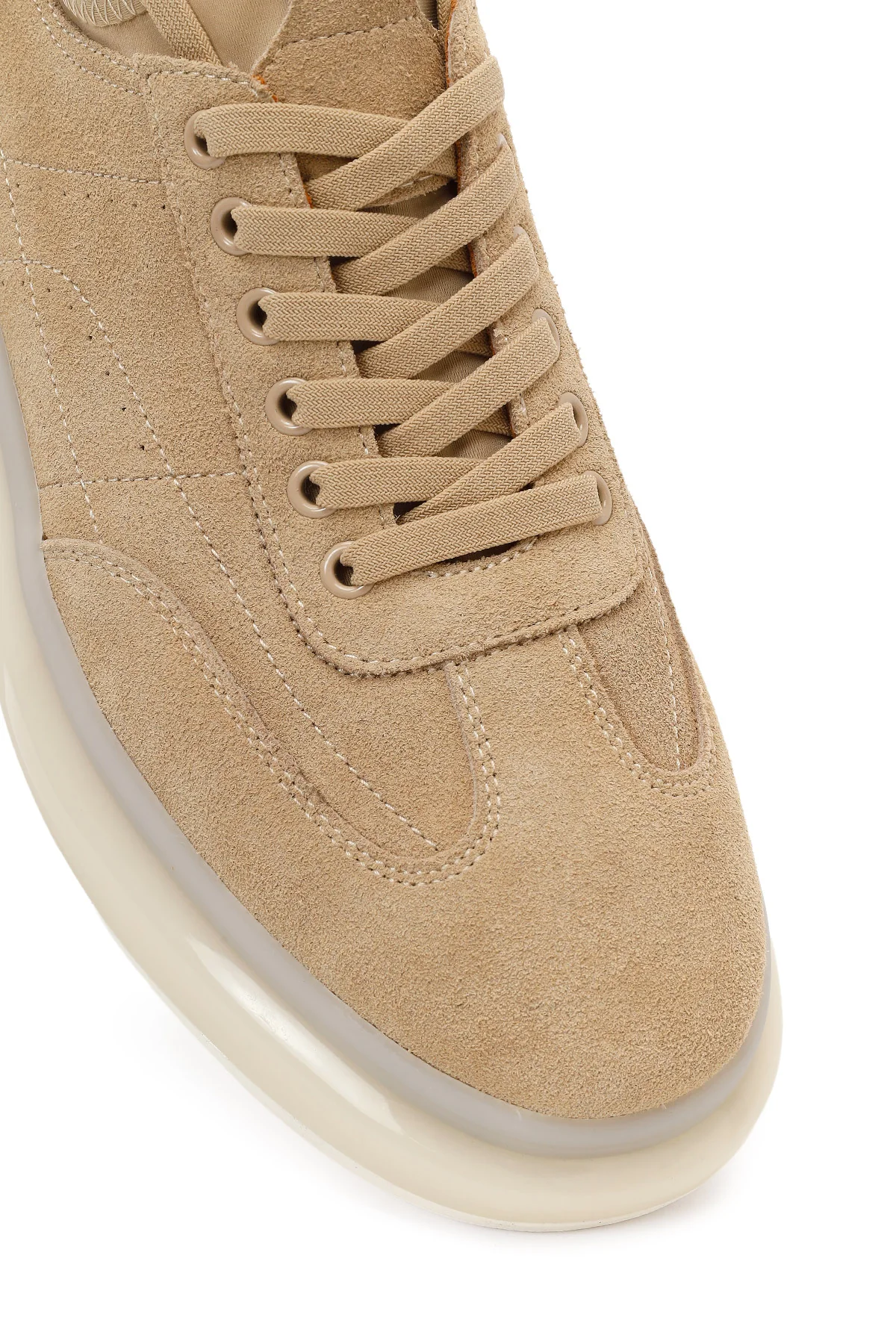 Erkek Bej Bağcıklı Kalın Tabanlı Süet Deri Sneaker - Image 9