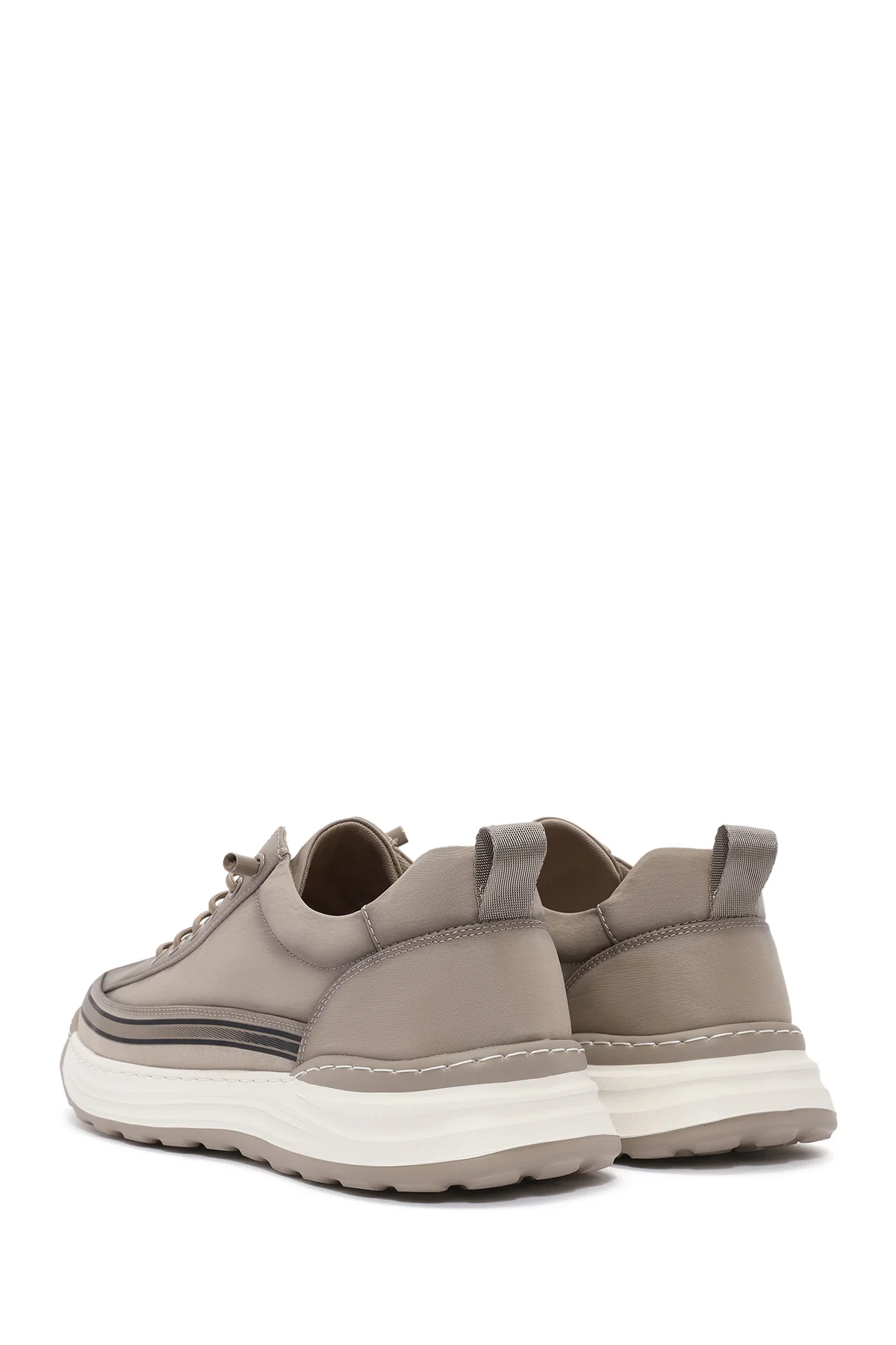 Erkek Bej Bağcıklı Kumaş Sneaker - Image 5