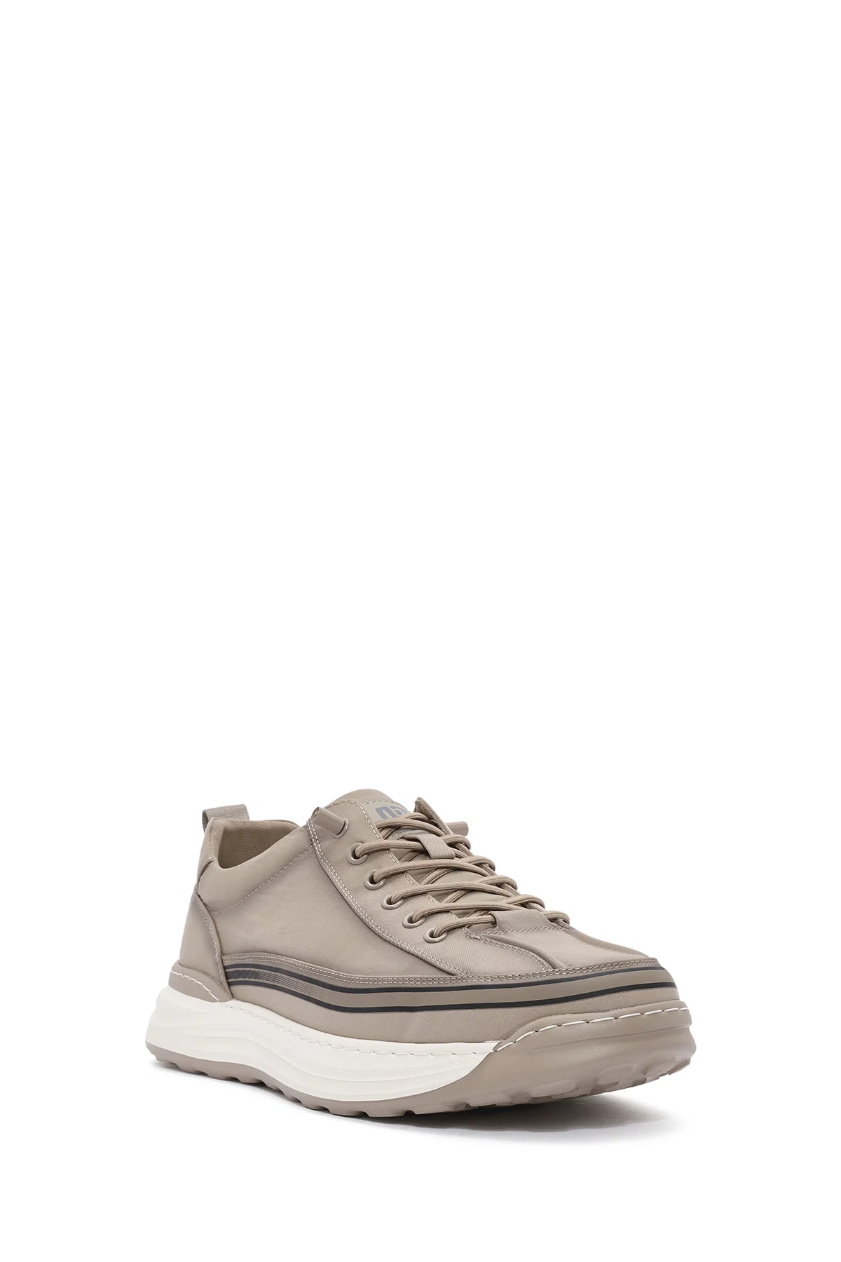 Erkek Bej Bağcıklı Kumaş Sneaker - Image 6