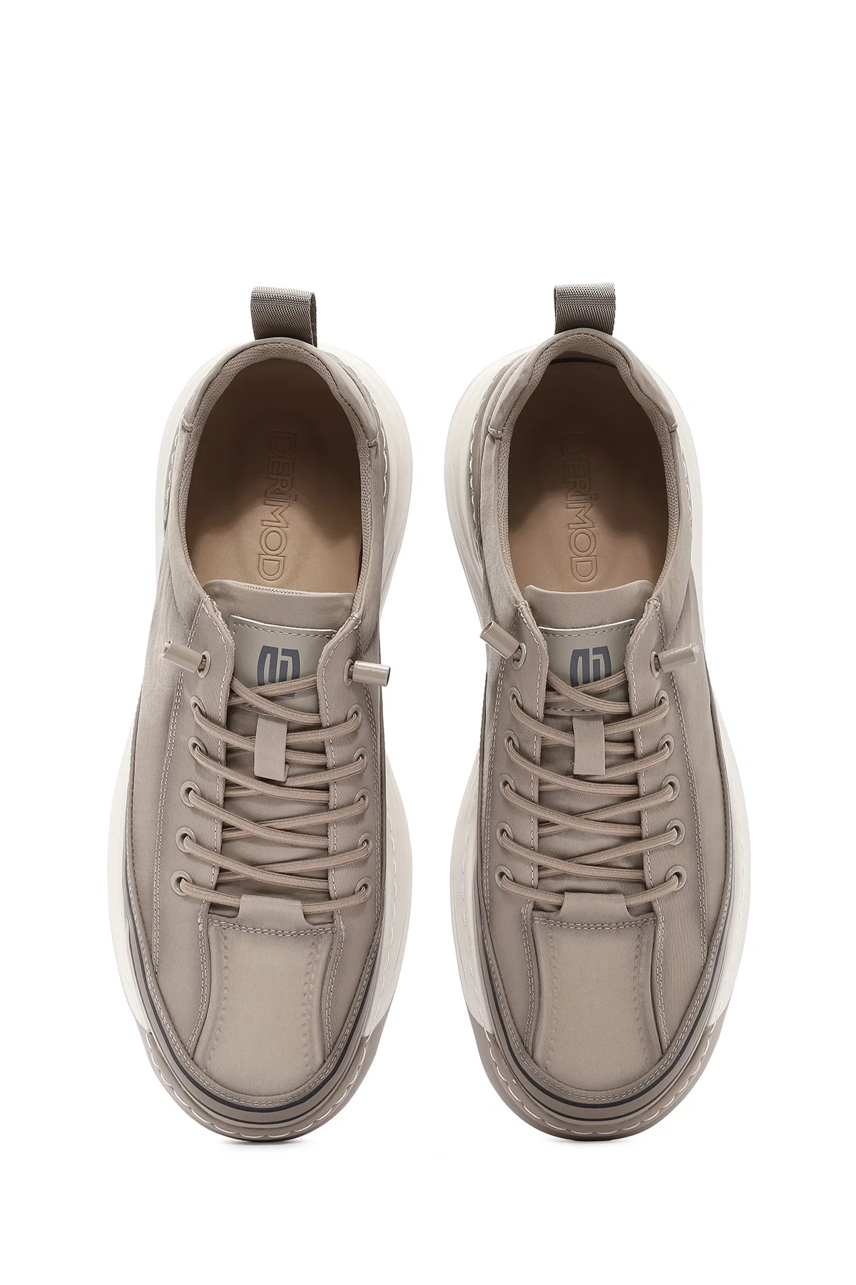 Erkek Bej Bağcıklı Kumaş Sneaker - Image 7