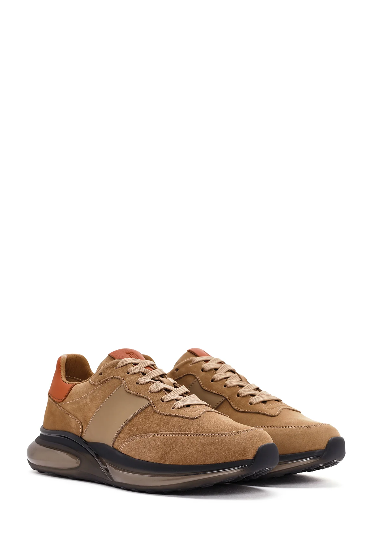Erkek Bej Bağcıklı Nubuk Deri Casual Sneaker - Image 3