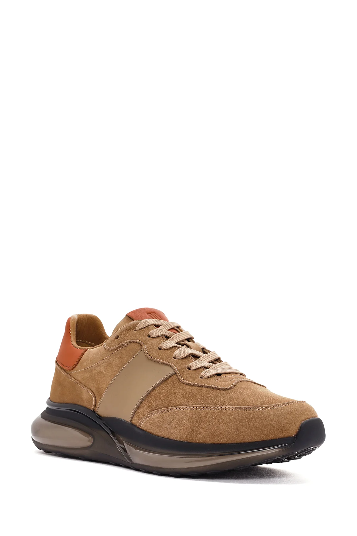 Erkek Bej Bağcıklı Nubuk Deri Casual Sneaker - Image 6