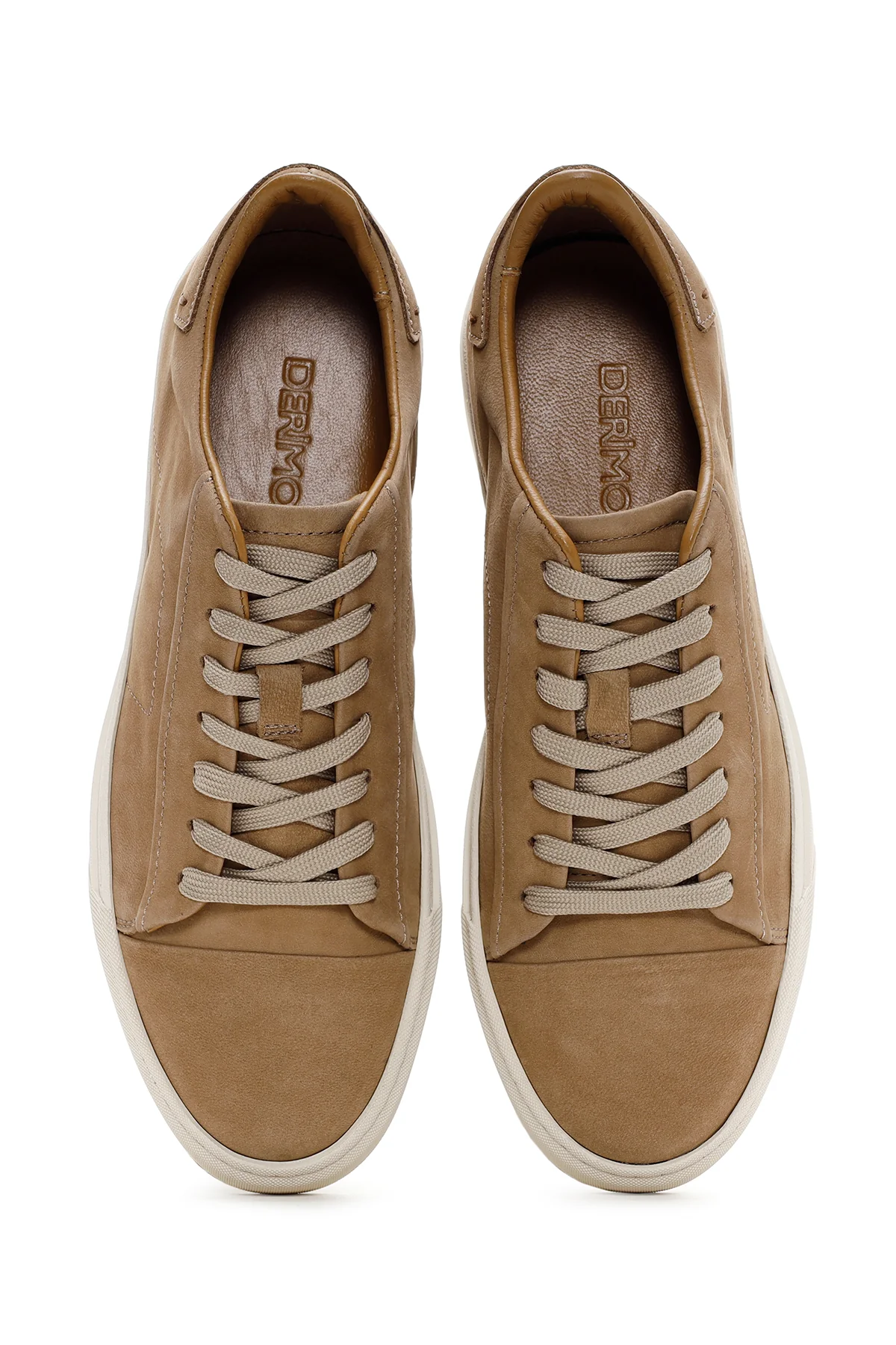 Erkek Bej Bağcıklı Nubuk Deri Sneaker - Image 6