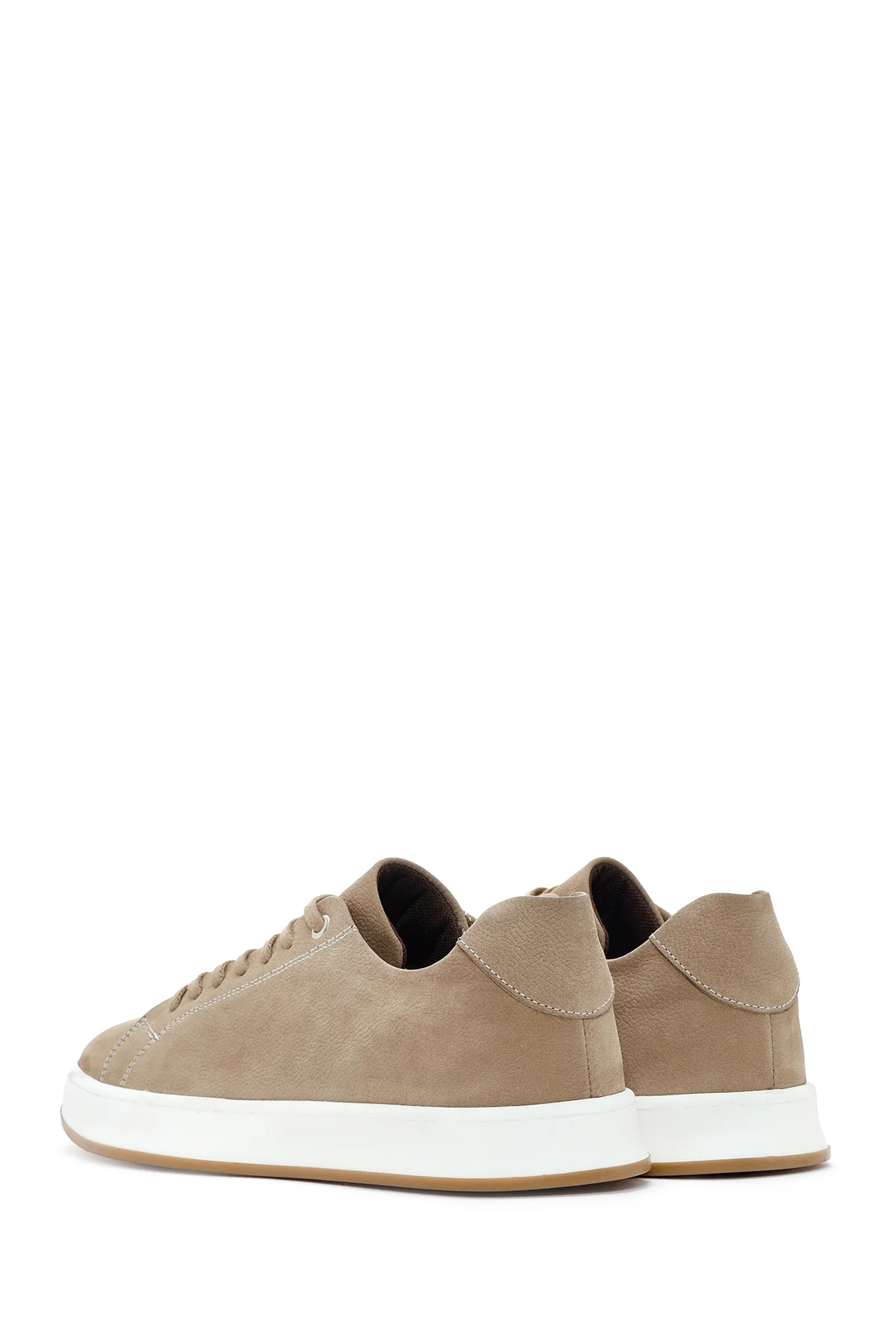 Erkek Bej Bağcıklı Nubuk Deri Sneaker - Image 5