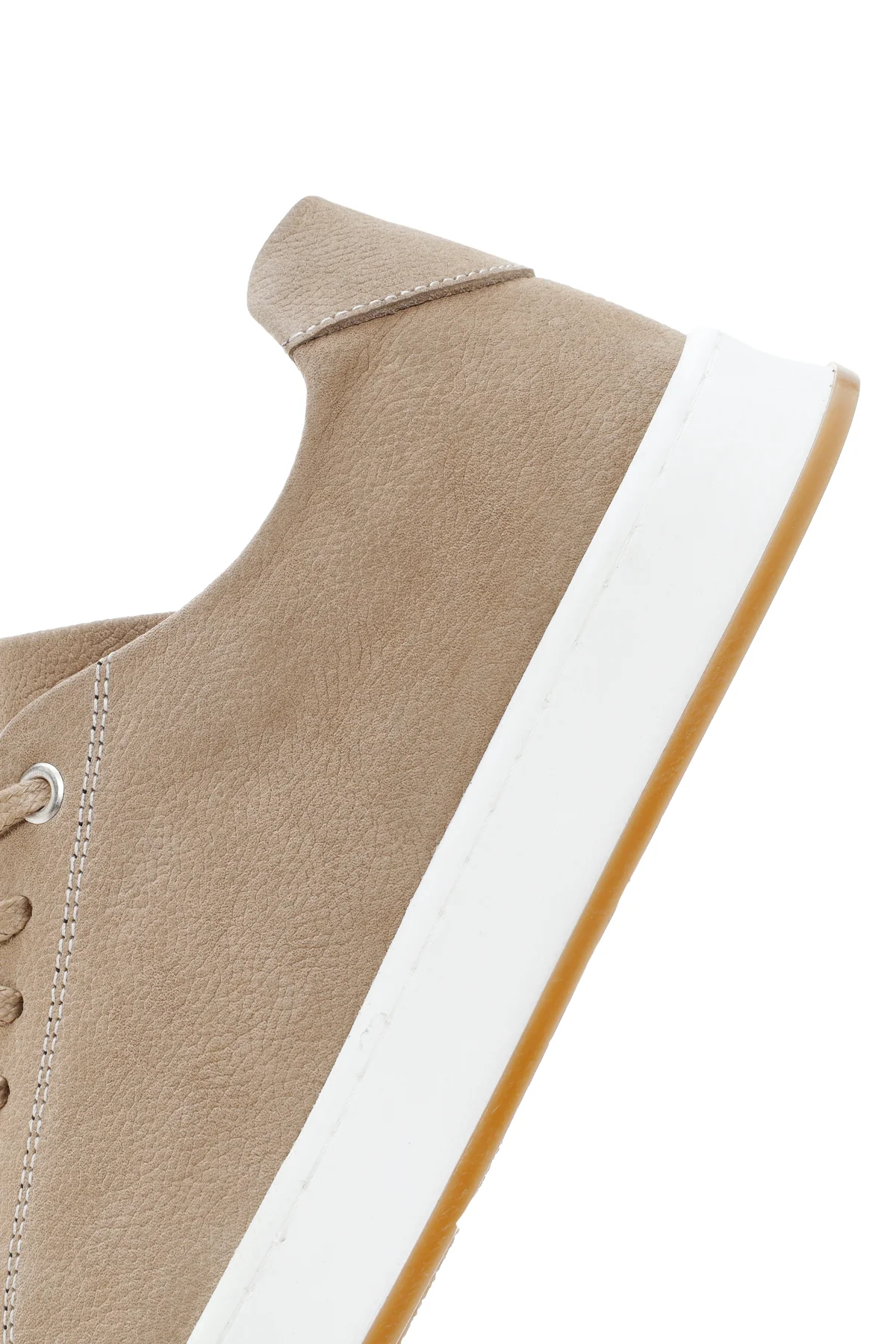 Erkek Bej Bağcıklı Nubuk Deri Sneaker - Image 6