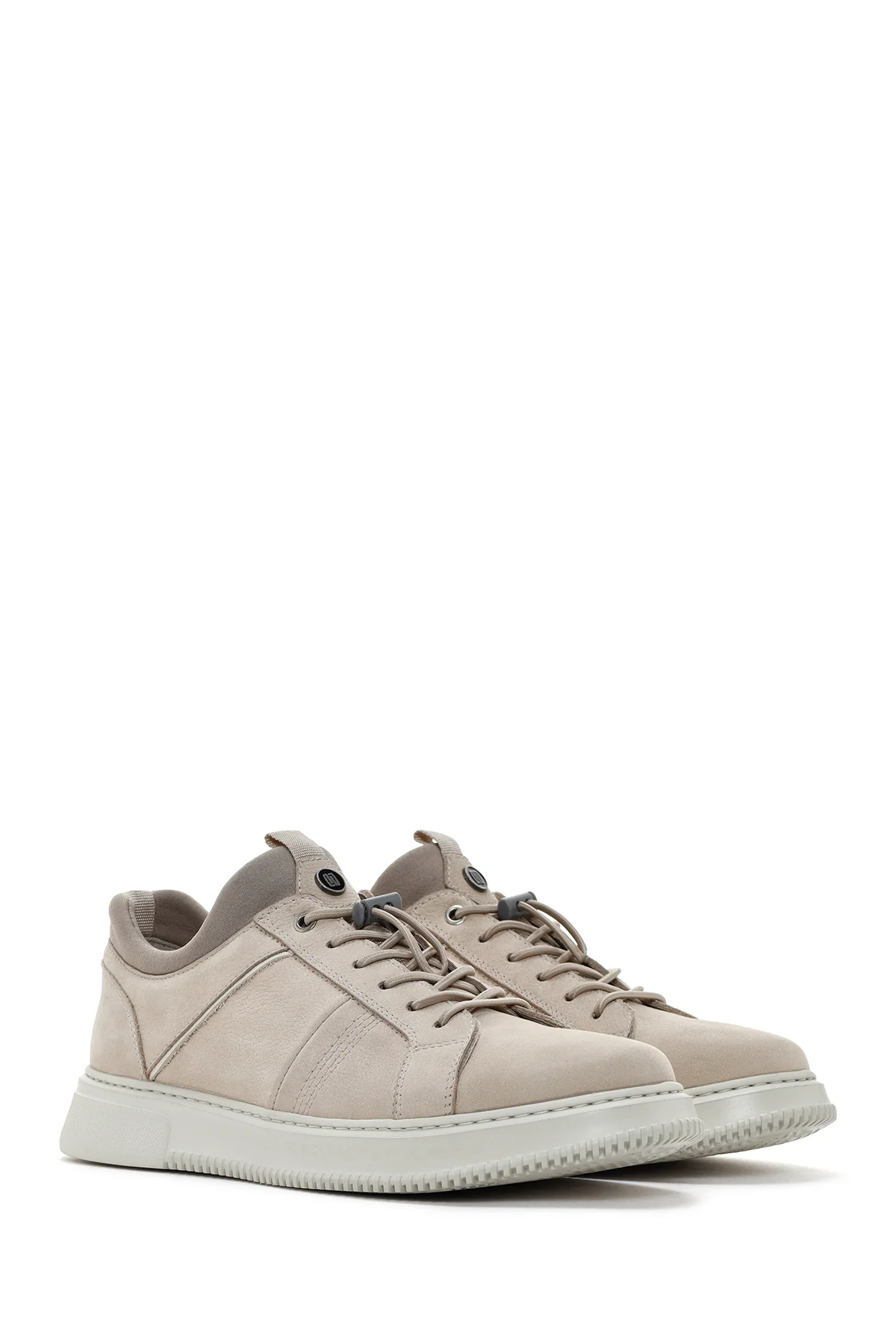 Erkek Bej Bağcıklı Nubuk Deri Sneaker - Image 3