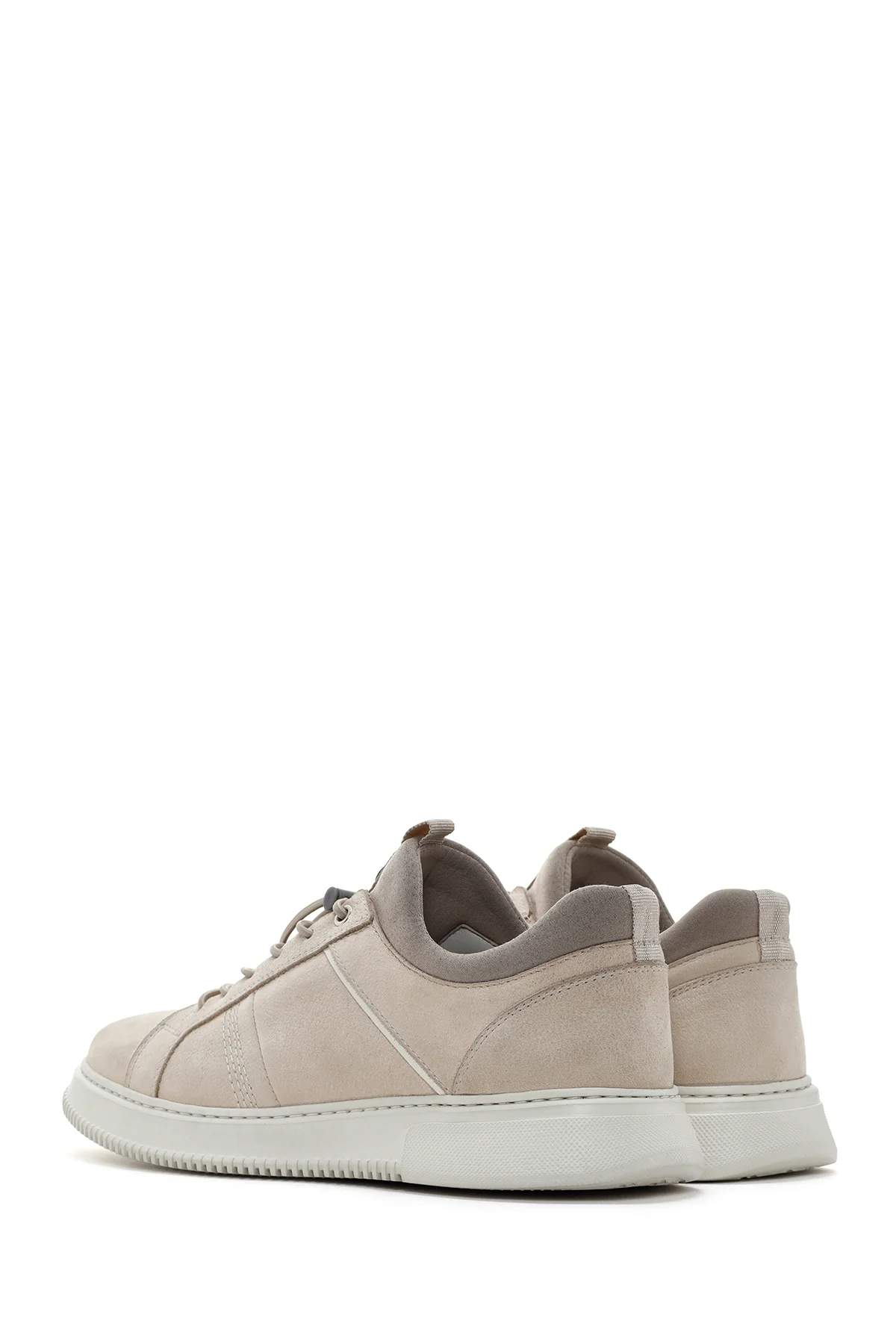 Erkek Bej Bağcıklı Nubuk Deri Sneaker - Image 5