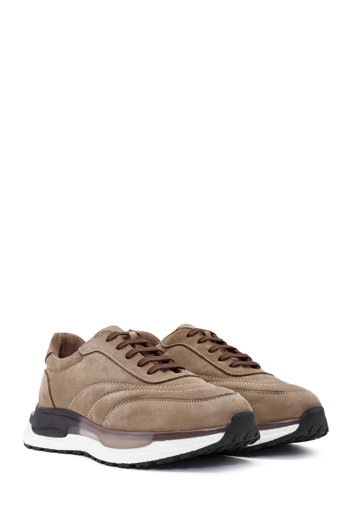 Erkek Bej Bağcıklı Nubuk Deri Sneaker - Image 3