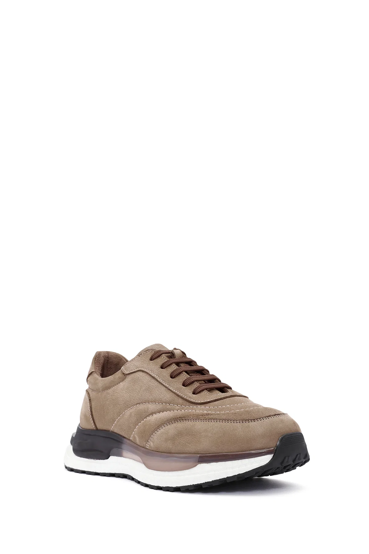 Erkek Bej Bağcıklı Nubuk Deri Sneaker - Image 6