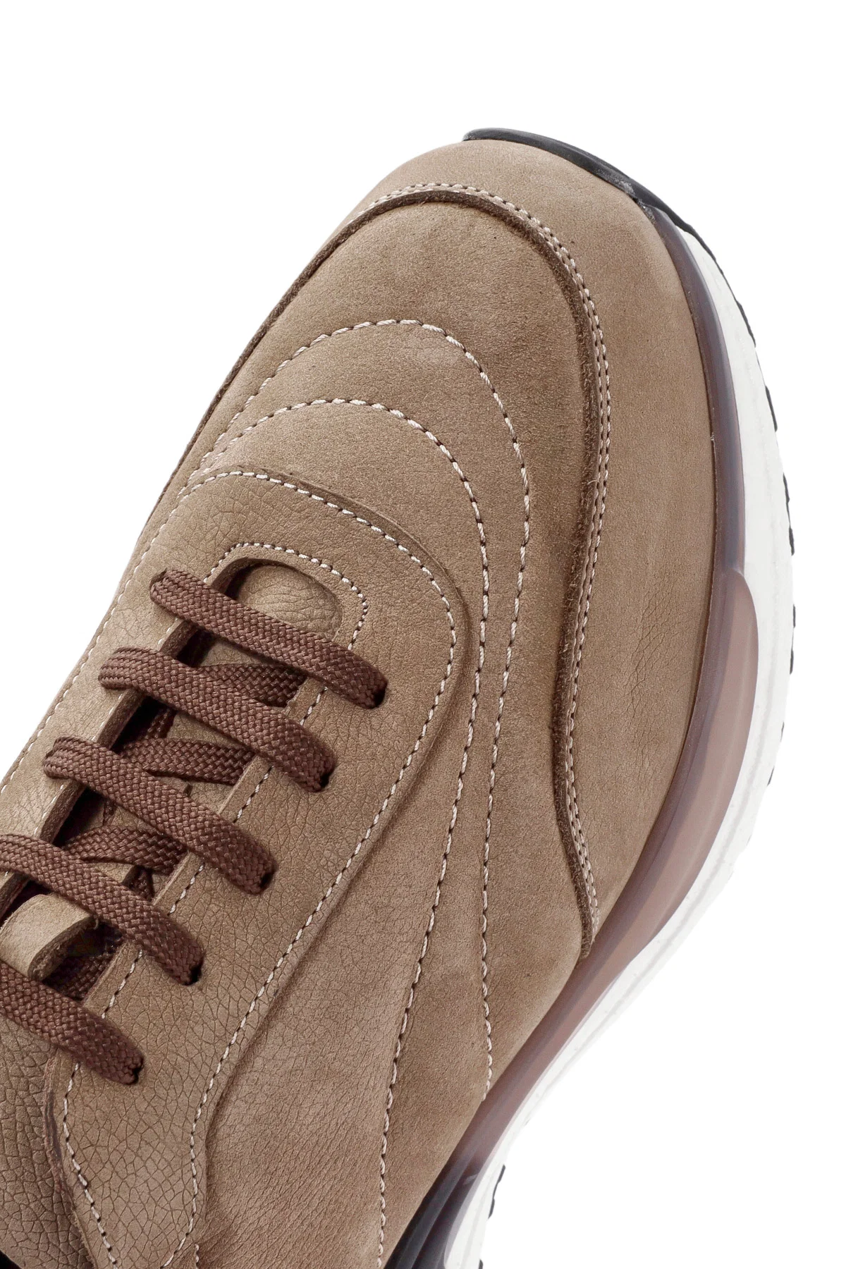 Erkek Bej Bağcıklı Nubuk Deri Sneaker - Image 9